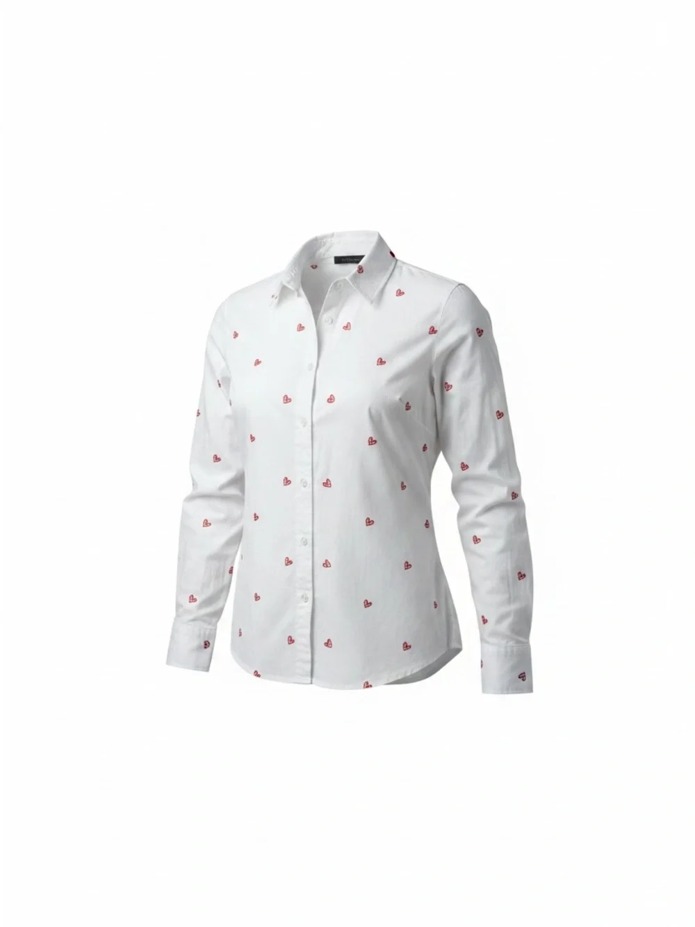 J. Crew Embroidered White Heart-Print Button-Up Shirt - Casual Women’s Top